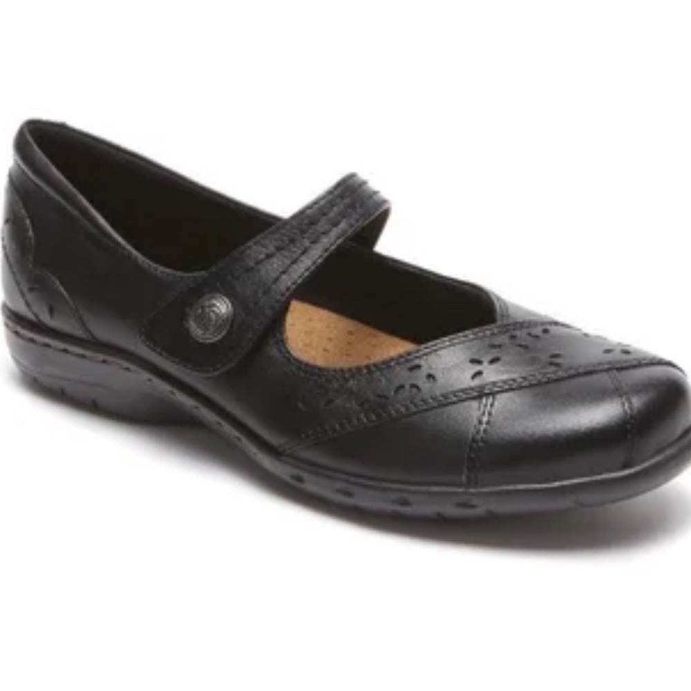Rockport Cobb Hill Black Leather Mary Jane Perforated Flats Women's Size 7